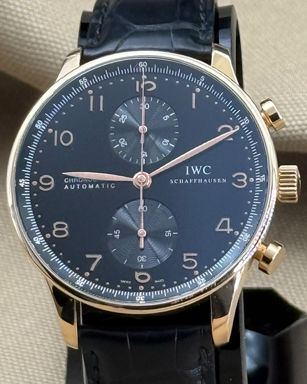 2004 IWC Schaffhausen Portugieser Chronograph 40.9MM Black Dial Leather Strap (IW371415)