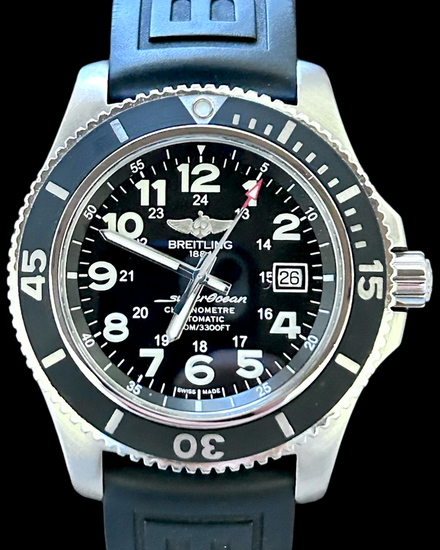 No Reserve - 2016 Breitling Superocean II 44MM Black Dial Rubber Strap (A17392D7/BD68)