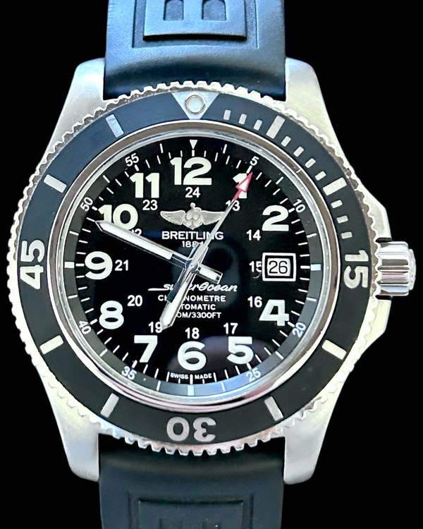 No Reserve - 2016 Breitling Superocean II 44MM Black Dial Rubber Strap (A17392D7/BD68)