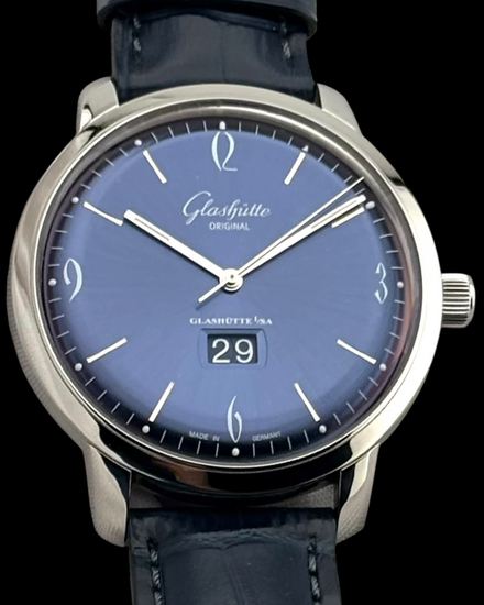 2020 Glashütte Original Sixties Panorama Date 42MM Blue Dial Leather Strap (2-39-47-06-02-04)