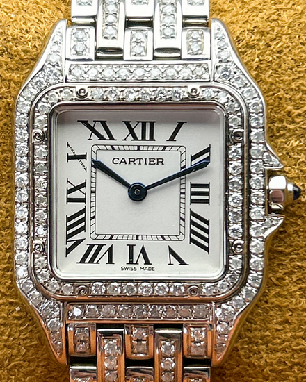 Cartier Panthère De Cartier 27MM Quartz Silver Dial Aftermarket Diamond Bracelet (WSPN0007)