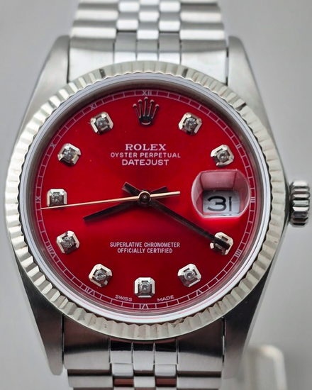 Rolex Datejust 36MM Aftermarket Red Dial Jubilee Bracelet (16014)