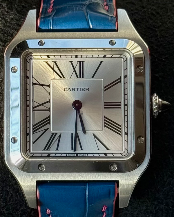 2023 Cartier Santos Dumont 31.4MM Quartz Silver Dial Aftermarket Leather Strap (WSSA0022)
