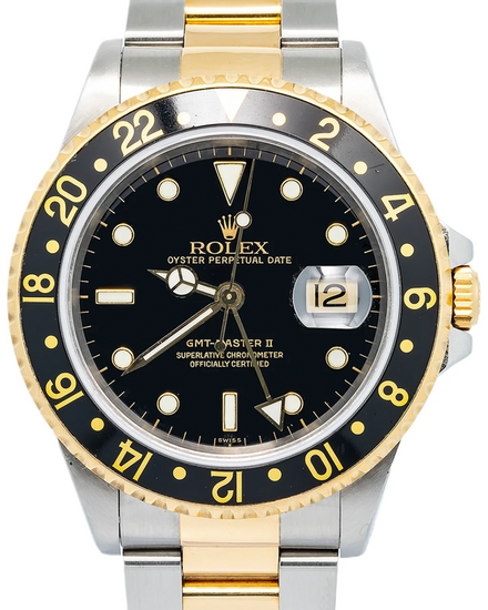1997 (U Serial) Rolex GMT-Master II 40MM Black "Swiss Only" Dial Two-Tone Oyster Bracelet (16713)
