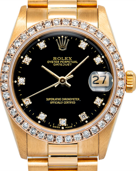 Rolex Datejust 31MM Black Dial Yellow Gold President Bracelet (68278)