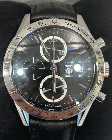 2007 Tag Heuer Carrera Chronograph Calibre 16 41MM Black Dial Leather Strap (CV2016)