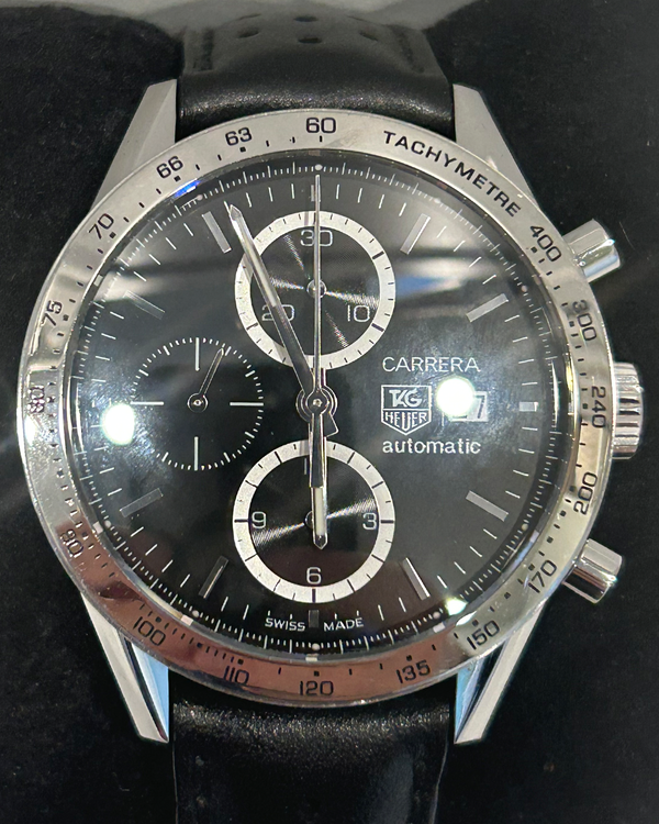 2007 Tag Heuer Carrera Chronograph Calibre 16 41MM Black Dial Leather Strap (CV2016)