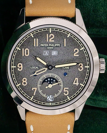 2022 Patek Philippe Complications Annual Calendar Travel Time 41MM Grey Dial Leather Strap (5326G-001)