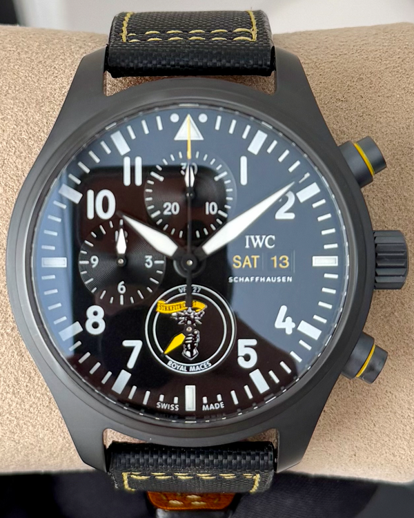 2023 IWC Schaffhausen Pilot "Royal Maces" 44.5MM Black Dial Leather Strap (IW389107)