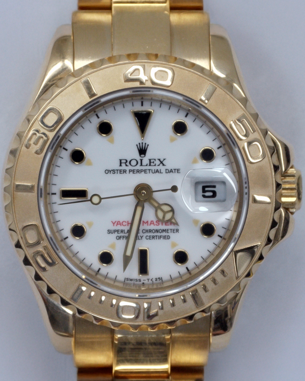 Rolex Yacht-Master 29MM White Dial Yellow Gold Oyster Bracelet (69628)