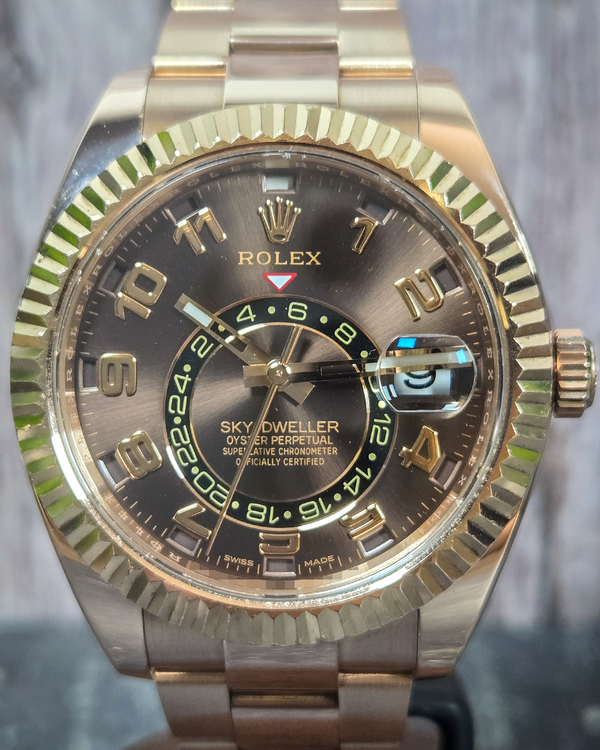 2018 Rolex Sky-Dweller 42MM Chocolate Dial Rose Gold Oyster Bracelet (326935)