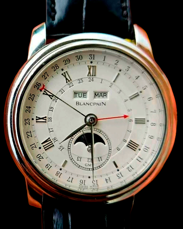 Rare Blancpain Le Brassus GMT Complete Calendar GMT Platinum L. E. 42MM Silver Dial Leather Strap (4276-3442A-55B)