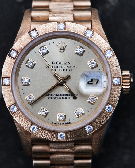 Rolex Lady-Datejust 26MM Champagne Dial Yellow Gold "Bark" President Bracelet (69288)