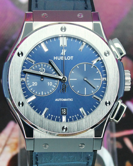 Hublot Classic Fusion Chronograph 45MM Blue Dial Leather Strap (521.NX.7170.LR)