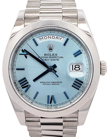 2020 Rolex Day-Date 40MM Ice Blue "Quadrant Motif" Dial Platinum President Bracelet (228206)