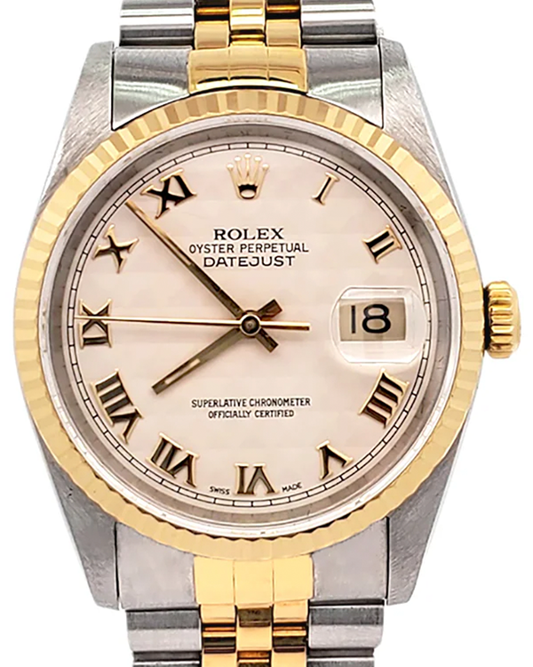 1990 Rolex Datejust 36MM Ivory "Pyramid Motif" Dial Two-Tone Jubilee Bracelet (16233)