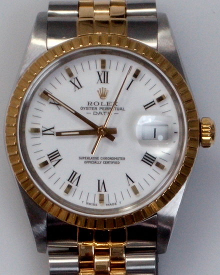 Rolex Oyster Perpetual Date 34MM White Dial Two-Tone Jubilee Bracelet (15053)