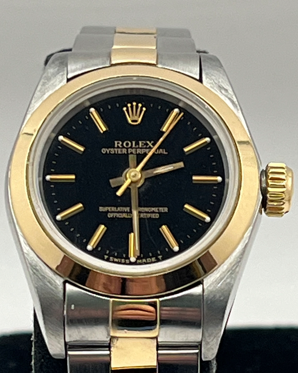 1997 Rolex Oyster Perpetual 24MM Black Dial Two-Tone Oyster Bracelet (67183)