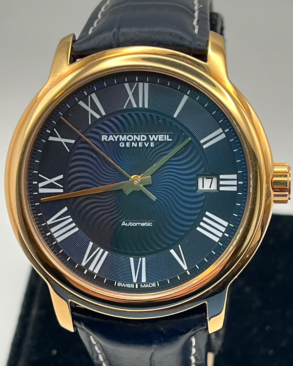 No Reserve - 2023 Raymond Weil Geneve Maestro 40MM Blue Dial Leather Strap (2237-PC5-0050)