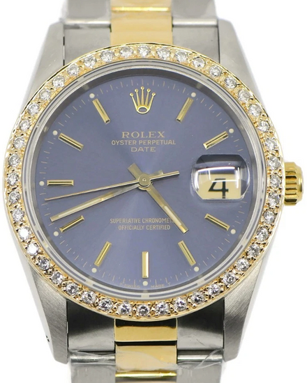 Rolex Oyster Perpetual Date 34MM Blue Dial Two-Tone Oyster Bracelet (15223)