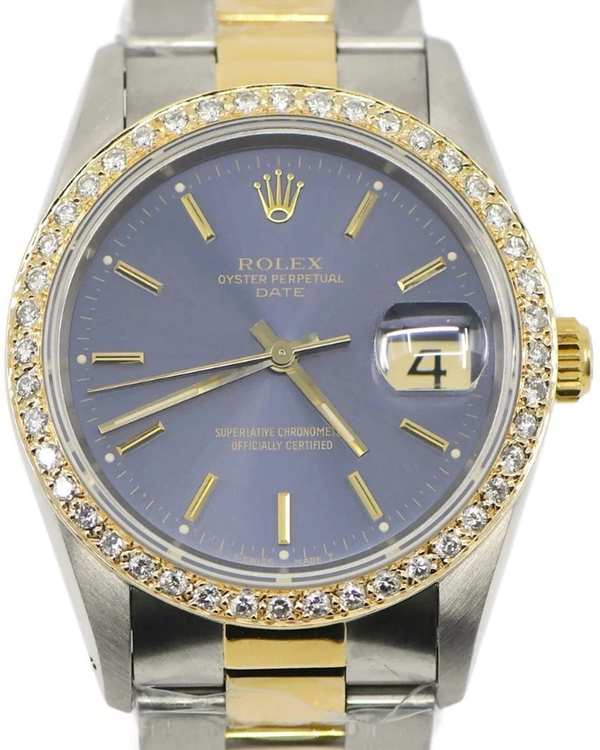 Rolex Oyster Perpetual Date 34MM Blue Dial Two-Tone Oyster Bracelet (15223)