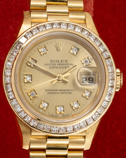 1995 Rolex Lady-Datejust 18k Gold 26MM Aftermarket Champagne Dial Yellow Gold President Bracelet (69178)
