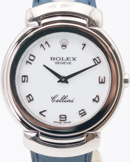 Rolex Cellini 33MM Quartz White Dial Leather Strap (6622)