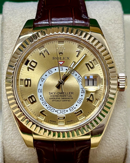 2017 Rolex Sky-Dweller 42MM Champagne Dial Leather Strap (326138)