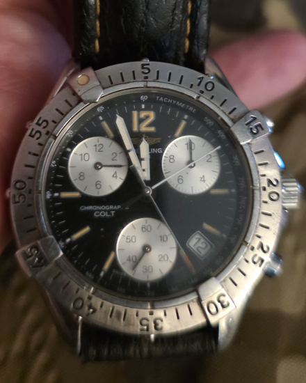 Breitling Colt Chronograph 38MM Quartz Black Dial Leather Strap (A53035)