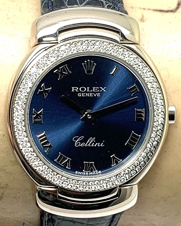 Rolex Cellini 26MM Quartz Blue Dial Leather Strap (6671)