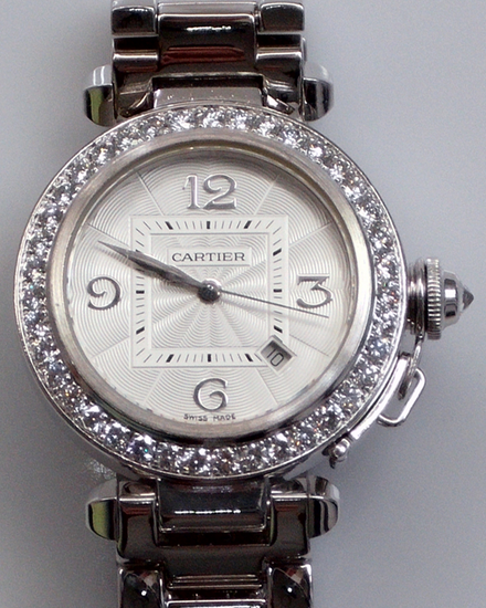 Cartier Pasha De Cartier 32MM Silver Dial White Gold Bracelet (2398)