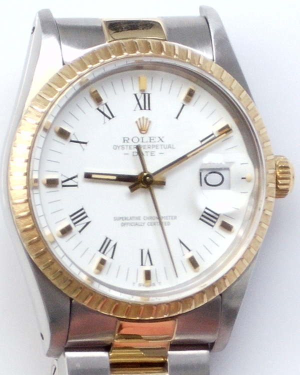 Rolex Oyster Perpetual Date 34MM White "Buckley" Dial Two-Tone Oyster Bracelet (15053)