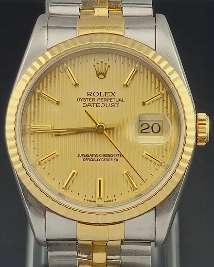 Rolex Datejust 36MM Champagne "Tapestry" Dial Two-Tone Jubilee Bracelet (16233)