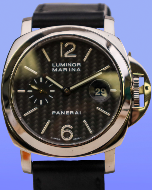 2004 Panerai Luminor Marina L.E. 44MM Carbon Fiber Dial Aftermarket Leather Strap (PAM00180)