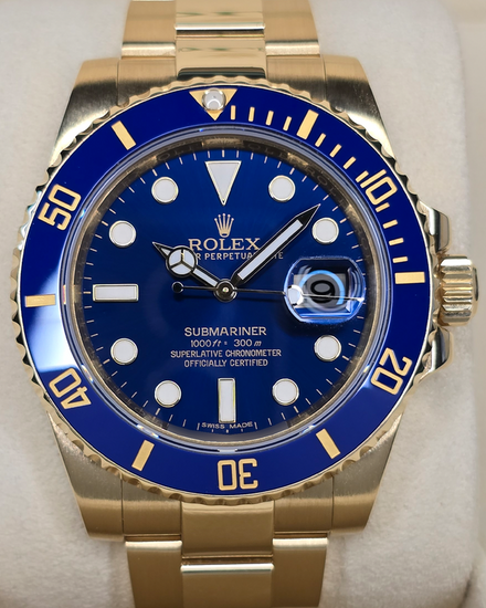 2016 Rolex Submariner Date "Bluesy" 40MM Blue Dial Yellow Gold Oyster Bracelet (116618LB)