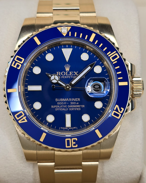 2016 Rolex Submariner Date "Bluesy" 40MM Blue Dial Yellow Gold Oyster Bracelet (116618LB)