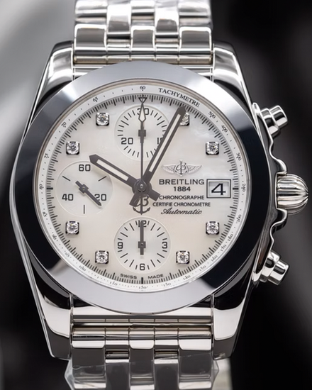 Rare Breitling Chronomat 38MM Mother of Pearl Dial Steel Bracelet (W1331012)