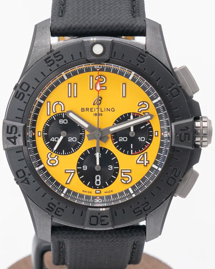 Breitling Avenger B01 Chronograph 44 Night Mission 44MM Yellow Dial Leather Strap (SB0147)