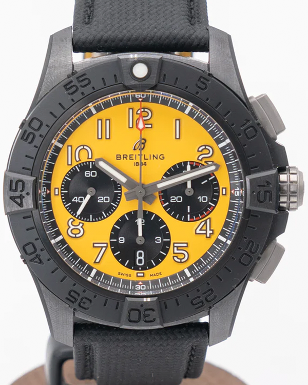 Breitling Avenger B01 Chronograph 44 Night Mission 44MM Yellow Dial Leather Strap (SB0147)