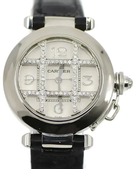 Cartier Pasha De Cartier Diamond 32MM Silver Dial Leather Strap (WJ101456)