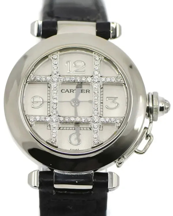 Cartier Pasha De Cartier Diamond 32MM Silver Dial Leather Strap (WJ101456)