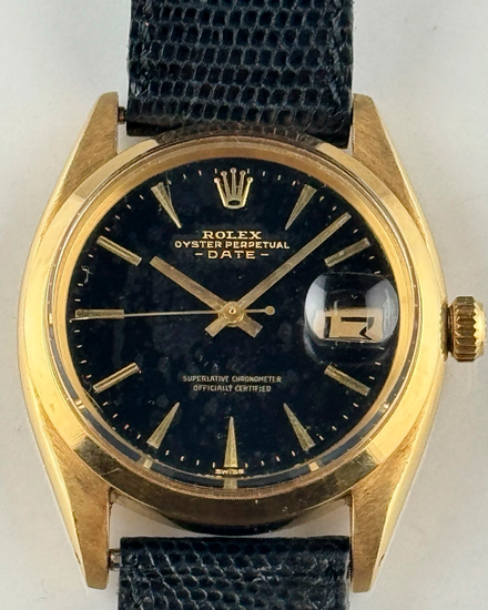 Rolex Oyster Perpetual Date 34MM Black Dial Aftermarket Leather Strap (1500)