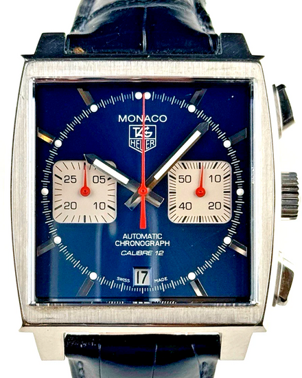 Tag Heuer Monaco 39MM Blue Dial Leather Strap (CAW2111.FC6183)