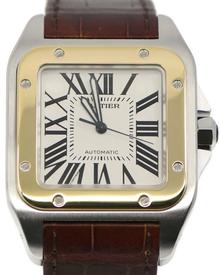 Cartier Santos De Cartier 38MM Silver Dial Leather Strap (W20072X7)