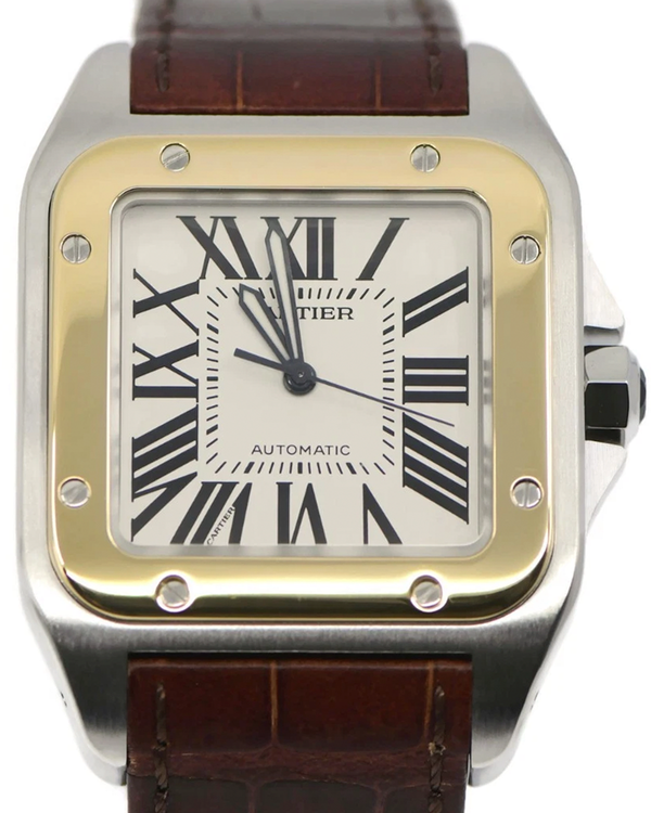Cartier Santos De Cartier 38MM Silver Dial Leather Strap (W20072X7)