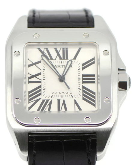 Cartier Santos De Cartier 100 38MM Silver Dial Leather Strap (W20073X8)