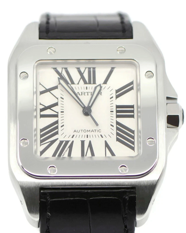 Cartier Santos De Cartier 100 38MM Silver Dial Leather Strap (W20073X8)