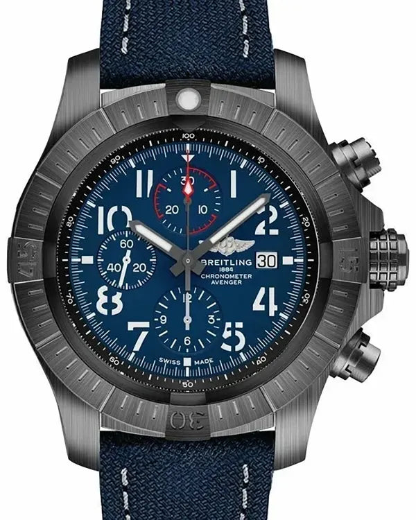 Breitling Super Avenger Chronograph "Night Mission" 48MM Blue Dial Leather Strap (V13375101C1X1)