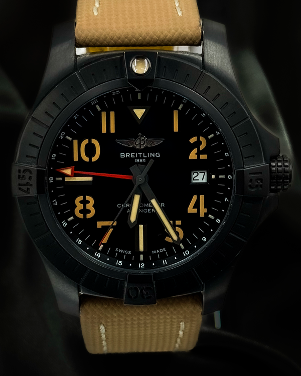 No Reserve - 2021 Breitling Avenger GMT Night Mission 45MM Black Dial Leather Strap (V32395)