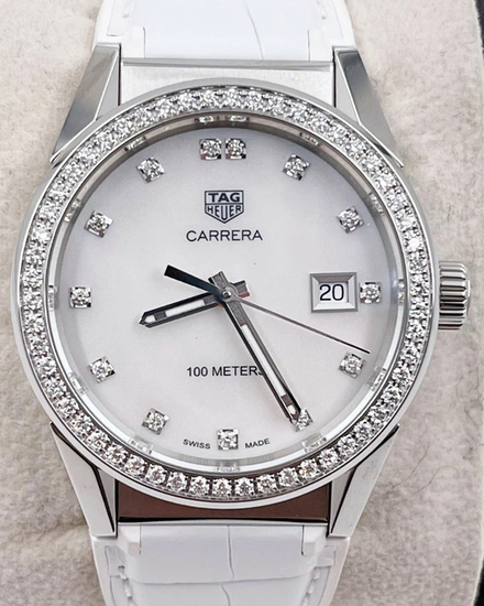 Tag Heuer Carrera Lady 36MM Quartz Mother of Pearl Dial Leather Strap (WBG1315.FC6412)